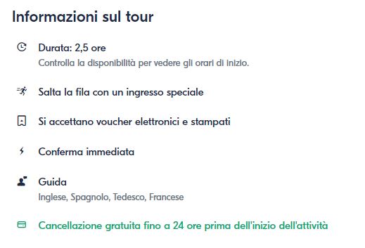 informazioni tour riepilogo