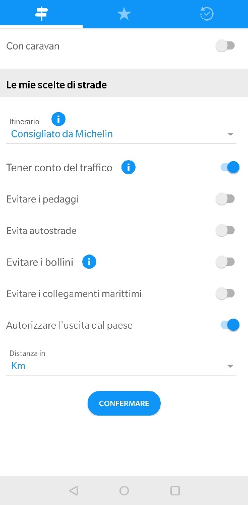 opzioni percorso viamichelin