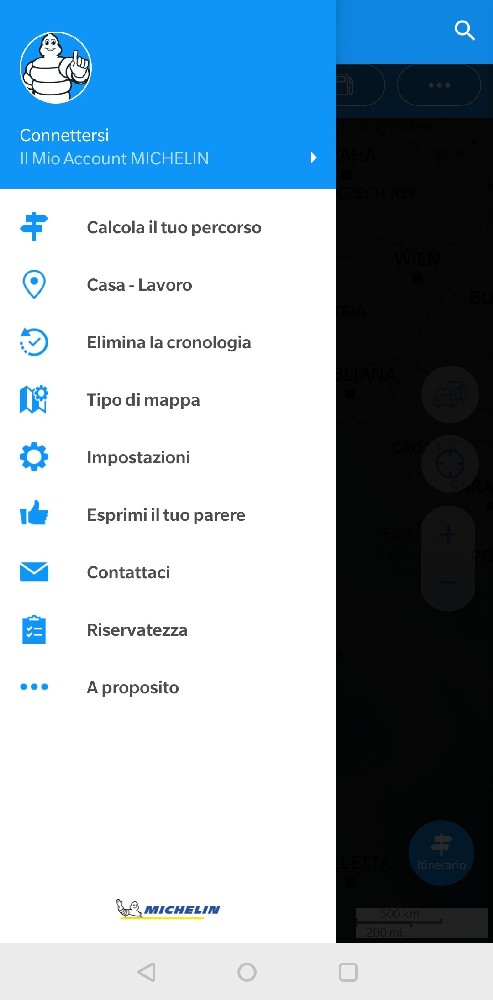 viamichelin menu laterale