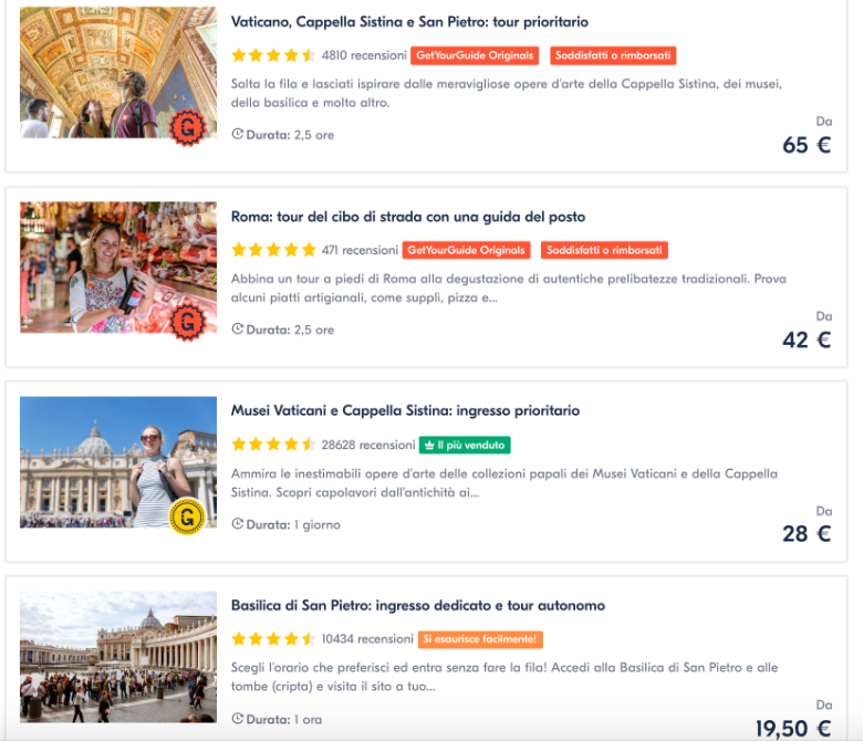 get your guide risultati