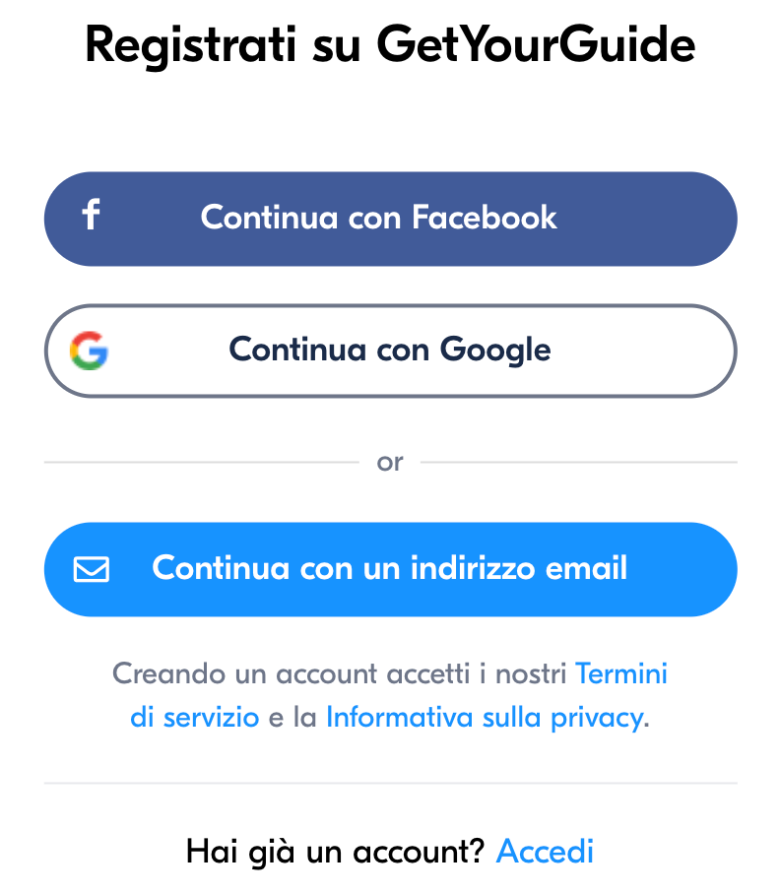 registrarsi get your guide
